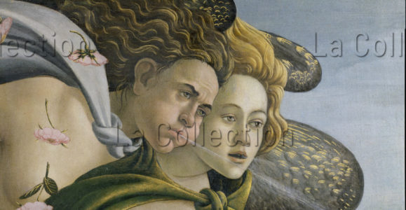 Botticelli, Sandro. La naissance de Vénus. Détail : Zéphyr. Vers 1484. Peinture. Florence. Musée des Offices.
