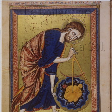Bible moralisée. Dieu, créateur du monde. Entre 1325 1350. Miniature. Vienne, Österreichische Nationalbibliothek.