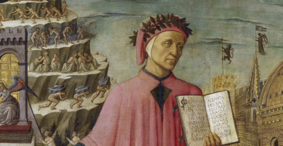 Domenico di Michelino. Dante tenant le livre de la Divine Comédie. 1465. Peinture. Florence. Duomo.