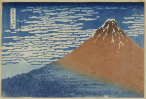Hokusai, Katsushika. Le Fuji par temps clair (aussi appelé Le Fuji rouge). Vers 1831. Estampe. Collection particulière.