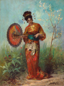 Beyle, Pierre-Marie. Une Japonaise avec une ombrelle. XIXe siècle. Peinture. Collection particulière.