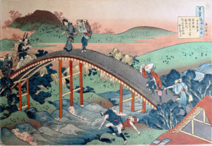 Hokusai, Katsushika. Feuilles d'érable d'automne sur le fleuve Tsutaya. Vers 1835-1838. Estampe. Mayence, Musée Gutenberg.