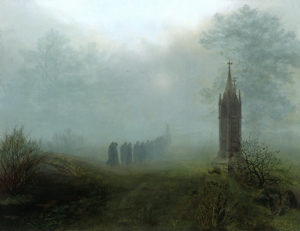 Oehme, Ernst Ferdinand. Prozession im Nebel (Procession dans la brume). 1828. Peinture. Dresde, Gemäldegalerie Neue Meister.