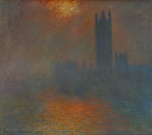 Monet, Claude. Londres, le Parlement, trouée de soleil dans le brouillard. 1904. Peinture. Paris. Musée d'Orsay.