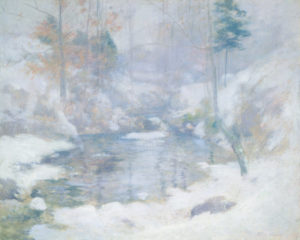 Twachtman, John Henry. Winter Harmony (Harmonie hivernale). Vers 1890-1900. Peinture. Washington, National Gallery.