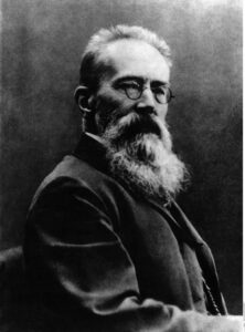 Portrait de Nikolaï Andreïevitch Rimsky-Korsakov, compositeur russe. Vers 1900. Photographie. Collection particulière.