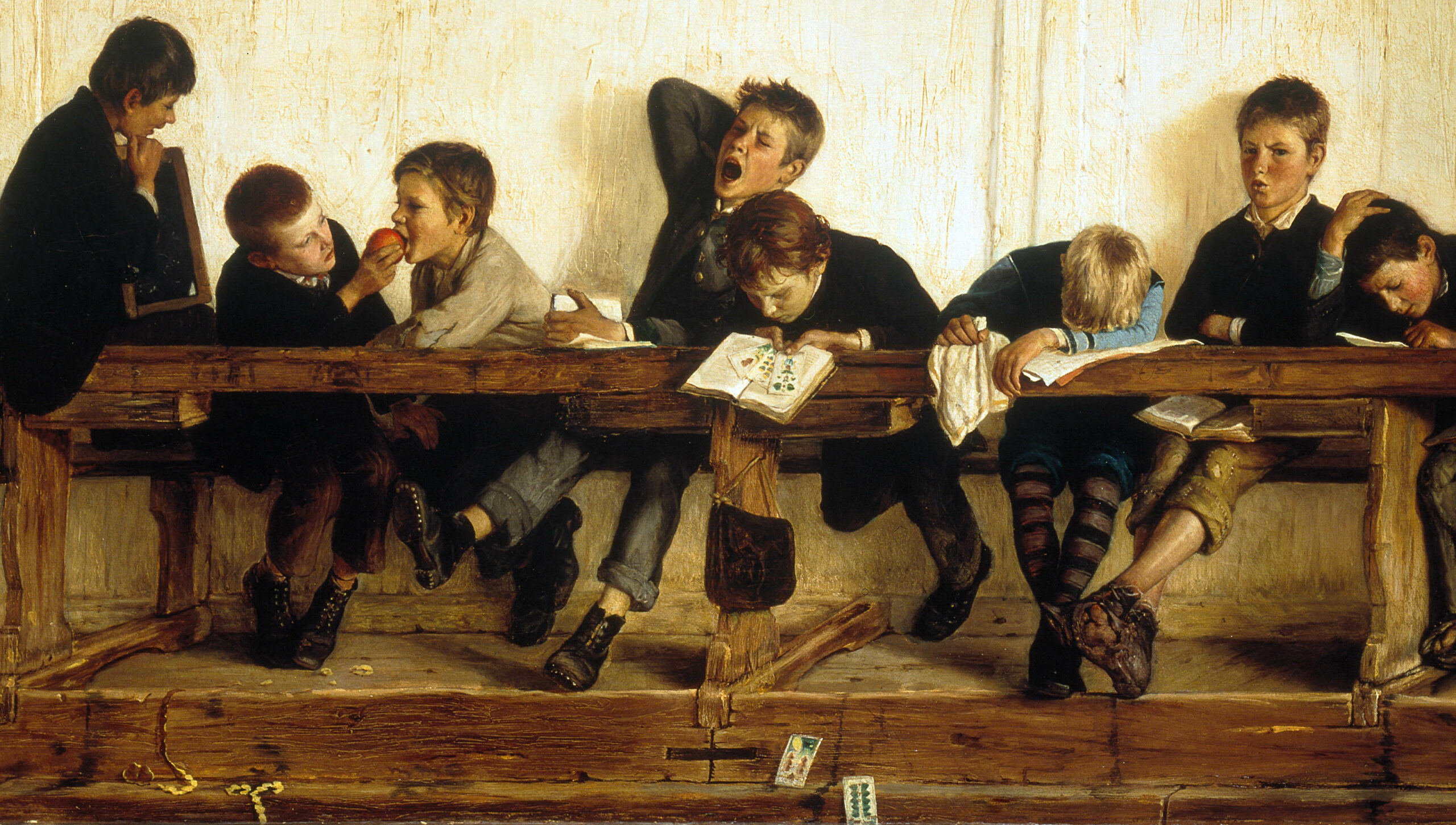Igler, Gustav. Sur le banc des ânes. 1881. Peinture. Collection particulière.