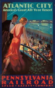 Eggleston, Edward Mason. "Atlantic City / America's Great All Year Resort / Pennsylvania / Railroad / Speed - Safety - Comfort" (affiche).1935. Affiche publicitaire. Collection particulière.