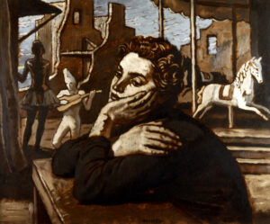 Ram (Ruggero Alfredo Michahelles). Nostalgie. 1938. Peinture. Collection particulière. Ruggero Alfredo Michahelles Olio su Tavola 40cmx70cm 1938 Periodo Teatrale