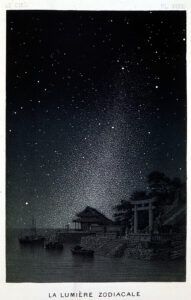 La lumiere zodiacale au Japon d'apres les observations de G. Jones. planche astronomique, vers 1880.