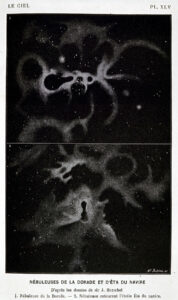 'Le ciel : nebuleuses de la Dorade et d'Eta du navire' : planche astronomique sans date.
